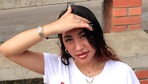 Hot brunette and her friend were together in the park