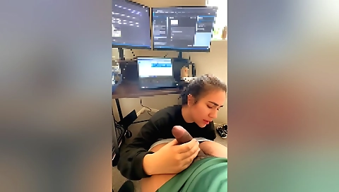 Deepthroat handjob and hardcore fuck on my big black dick