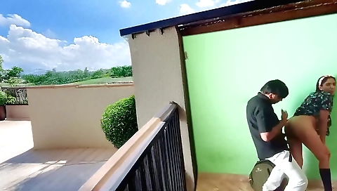 Indian girl playing with a big cock in outdoor video