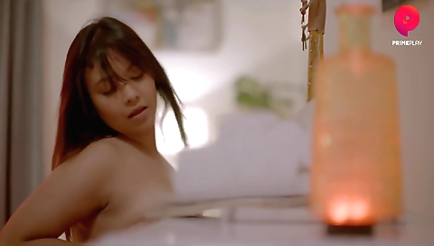 Brunette teen in stockings and lingerie is dancing