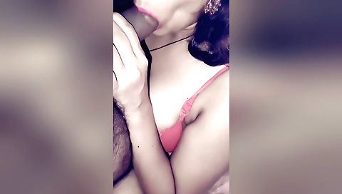 Indian brunette sucking his hard cock in the amateur video