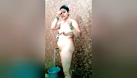 Indian mature porn video with a cute brunette in the bathroom