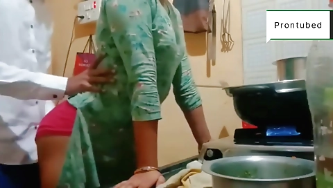 Hot brunette in kitchen with husband in amateur video