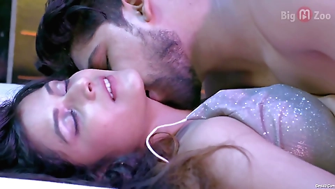 Bright brunette with a long natural hairline in the bedroom