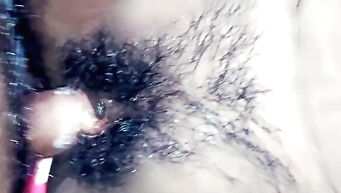 Horny girl with hairy pussy gets licked and fingered