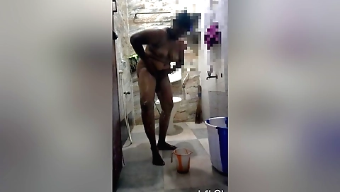 Amateur brunette in natural curves enjoying shower