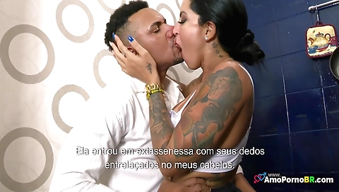 Indian man gets his body broken down by a tattooed babe