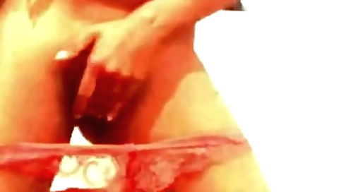 Busty brunette with a red bikini doing solo dancing