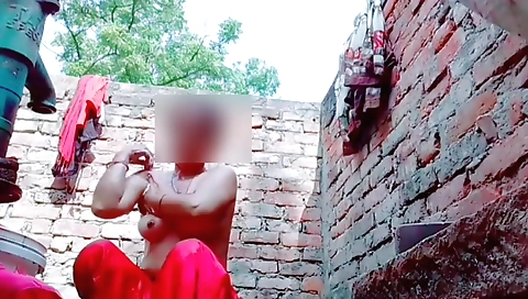 Indian hottie wearing lingerie is getting off outdoors