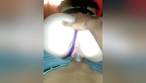 Indian brunette shows her big ass and sucks a cock