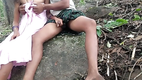 Hot brunette in fetish outdoor sex scene in forest