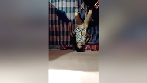 A brunette in a small tits is being licked and fingered