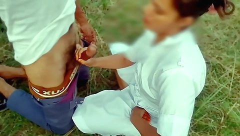 Amateur brunette nurse rides on a man's cock in outdoor sex