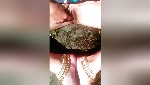 Big boobed blonde milf masturbating in the spring breeze