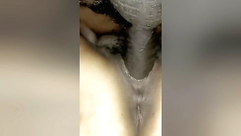 Indian hairy babe in black stockings fucks in the back