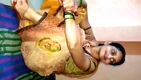 Indian brunette fuck her tight pussy in doggy and creampie