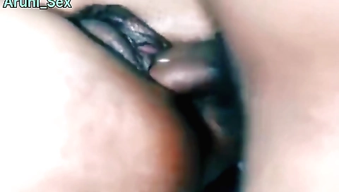 Amateur wife rubbed her pussy by her husband's condom