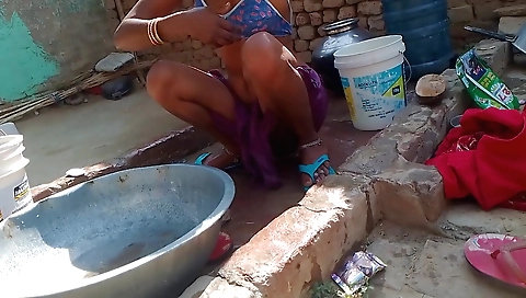 Indian girl takes bath in the pool in the bathroom