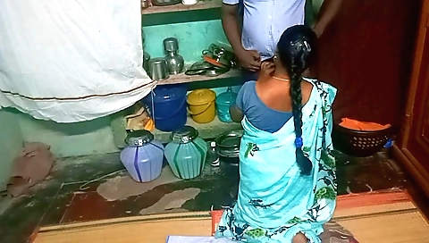 Indian girl in a black saree with a black hair enjoys sex