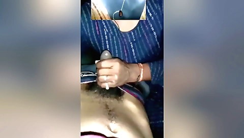 Indian babe gives a great handjob to her boyfriend