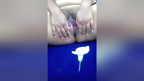 Sexy indian solo female in red lingerie fucks herself