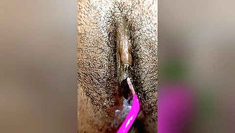 Hairy girl with big natural ass gets her lover to fuck her ass