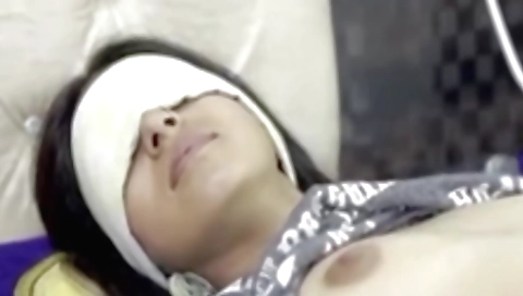 Indian girl with small tits plays with her little pussy